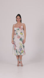 Load and play video in Gallery viewer, Tropical Print Fit &amp; Flare Keyhole Back Midi Tango Dress
