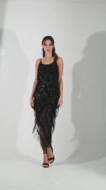 Load and play video in Gallery viewer, Sequin Fringed Assymetric Dance Dress
