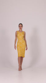 Load and play video in Gallery viewer, Yellow Lace Keyhole Back Fishtail Dress
