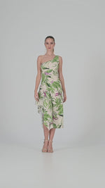 Load and play video in Gallery viewer, Leaf Print One-Shoulder Keyhole Back Tango Dress With Side Draping
