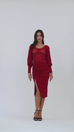 Load and play video in Gallery viewer, Red Heart Lace Tango Skirt With Gatherings
