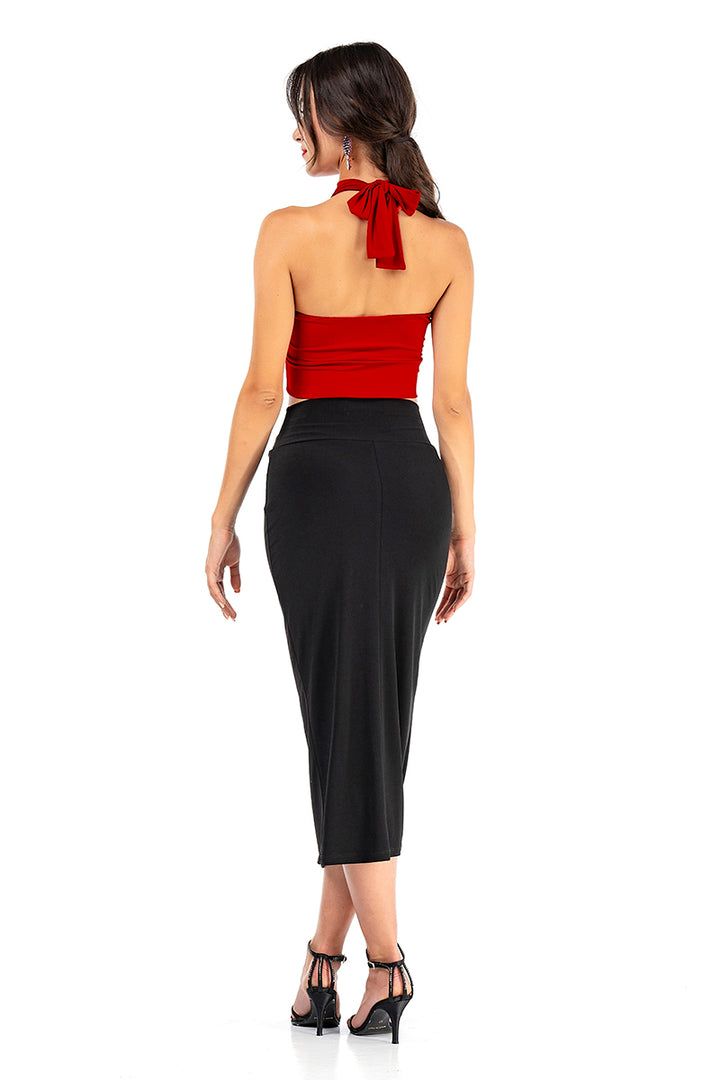 Front Keyhole With Open Back Halter Neck Top
