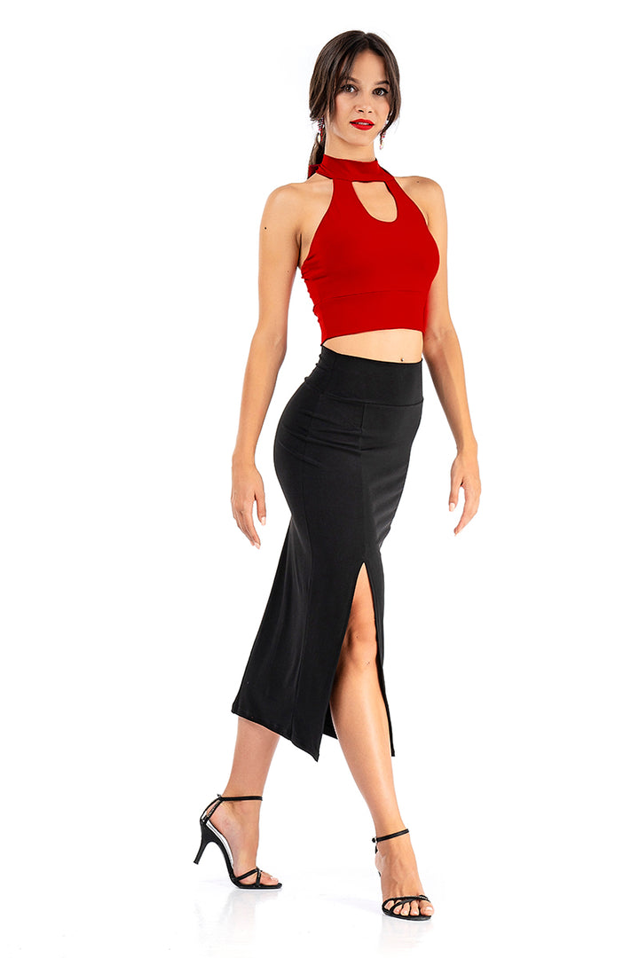 Front Keyhole With Open Back Halter Neck Top