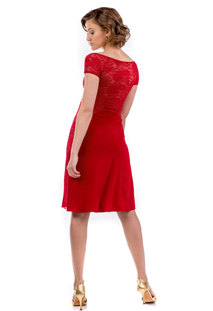 Red Elegant Tango Dress With Lace Back & Sides