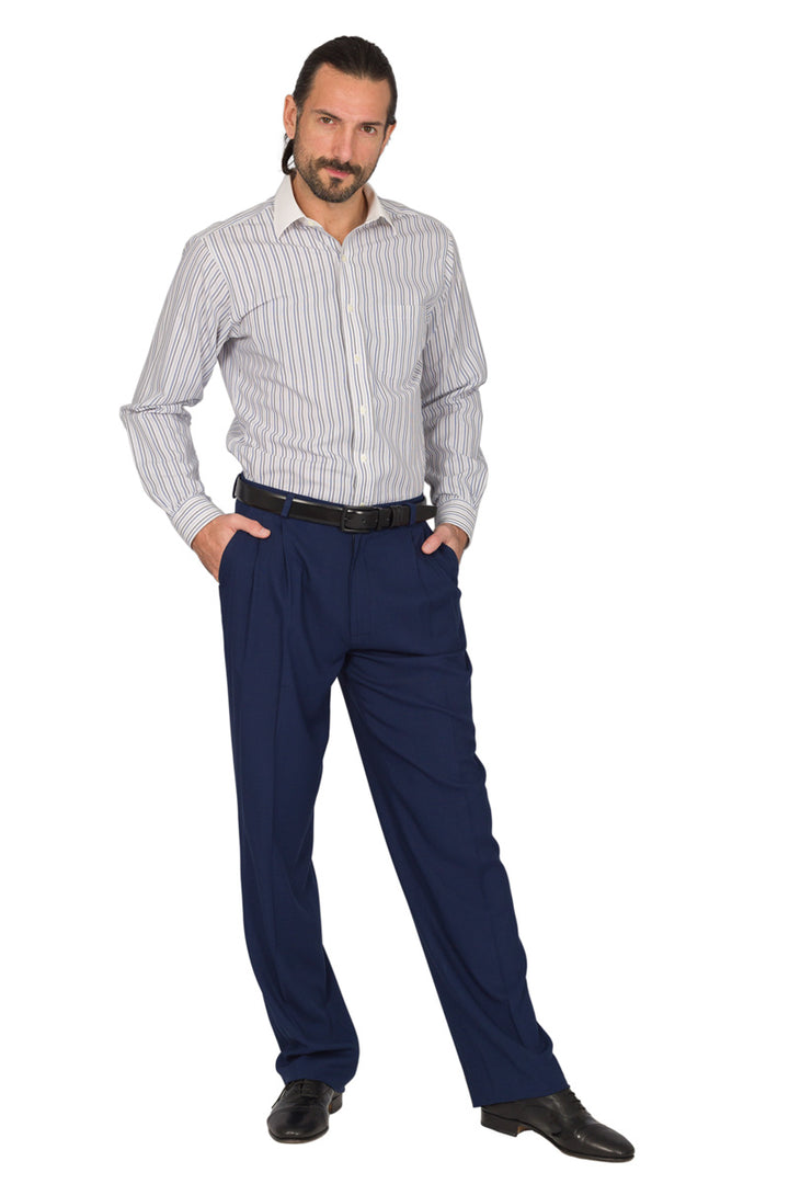 Blue Viscose Tango Pants With Two Pleats