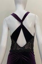 Load image into Gallery viewer, Purple Velvet Tango Dress With Floral Lace (M)