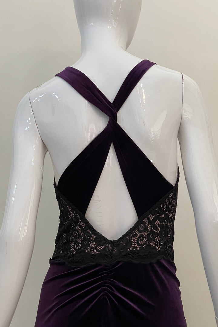 Purple Velvet Tango Dress With Floral Lace (M)