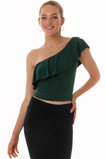 Load image into Gallery viewer, One Shoulder Crop Top With Ruffles