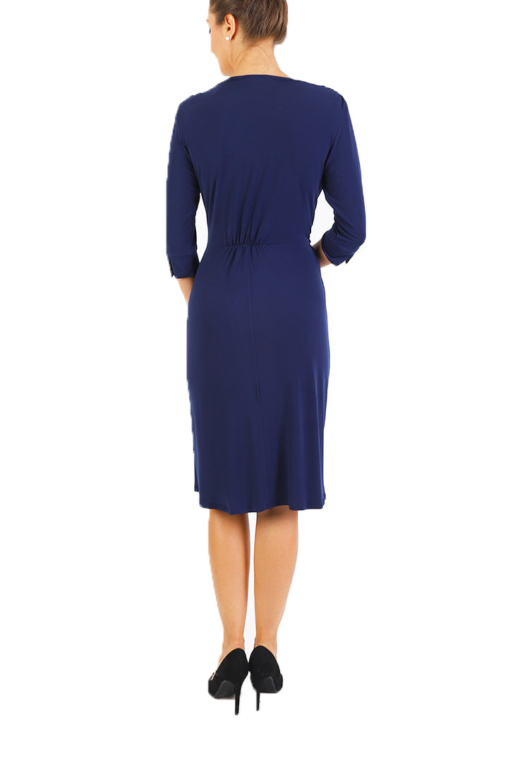 Milonga Wrap Dress With Three Quarter Sleeve - Dark Blue