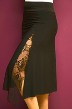 Load image into Gallery viewer, conDiva Black Tango Skirt with Left-side Lace Details