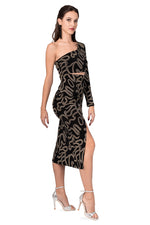 Load image into Gallery viewer, One-Sleeve Midi Dress With Sparkling Gold Details