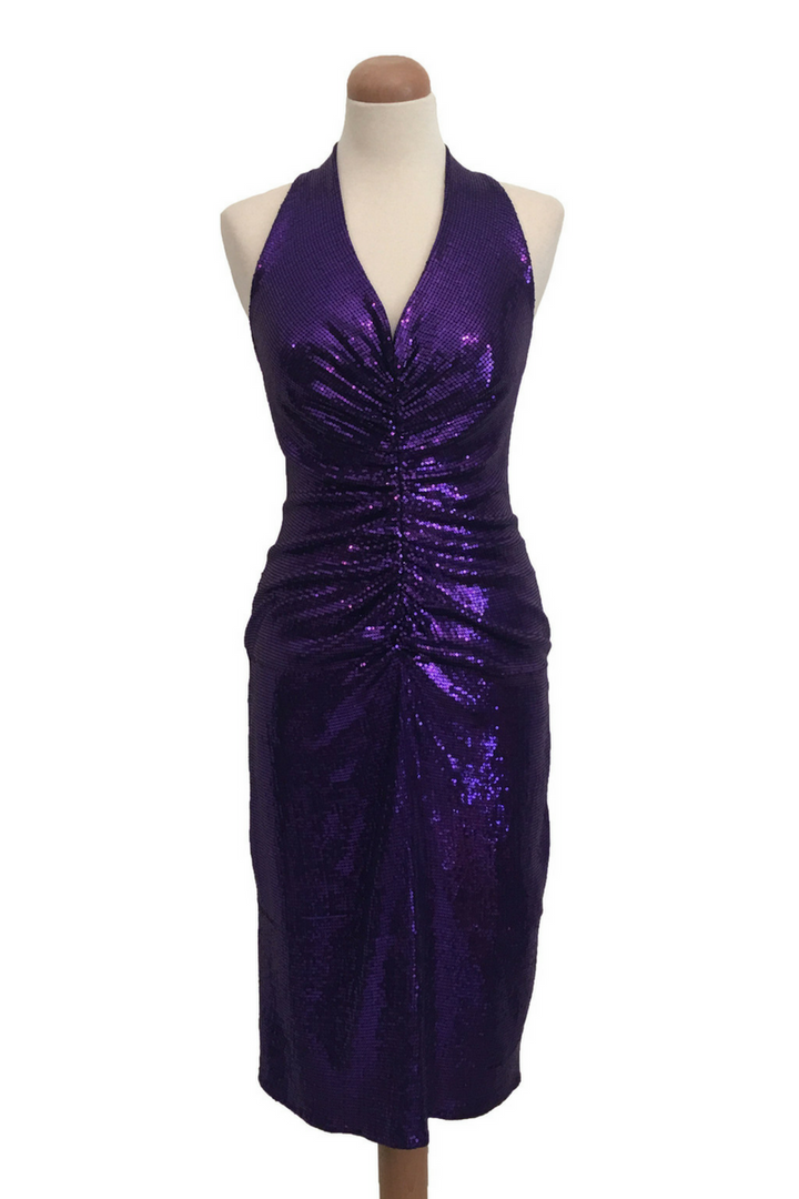 All Ruched Sequined Tango Dress -Purple