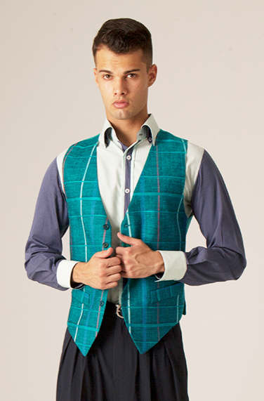 Green Checkered Linen Tango Vest