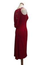 Load image into Gallery viewer, Elegant Tango Dress with Draped Lace Back - Red with Jewels