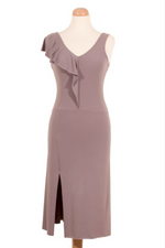 Load image into Gallery viewer, Elephant Gray Tango Dress with Asymmetric Back &amp; Ruffled Bust