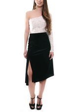 Load image into Gallery viewer, Black velvet tango skirt with gatherings and slits