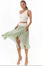 Load image into Gallery viewer, Green Ruffle Hem Polka Dot Skirt