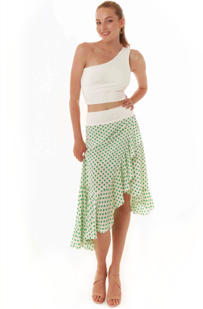 Green Ruffle Hem Polka Dot Skirt