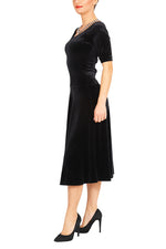 Load image into Gallery viewer, Fit-and-flare Black Velvet Dress
