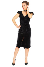 Load image into Gallery viewer, Black Velvet Dress with Feather Details