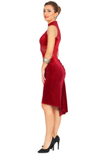 Load image into Gallery viewer, Red Velvet Fishtail Tango Dress
