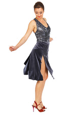 Load image into Gallery viewer, Dark Gray Velvet Tango Dress with Sequins