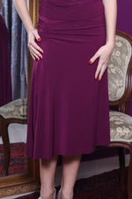 Load image into Gallery viewer, conDiva Eggplant Jersey Gathered Skirt with Slits