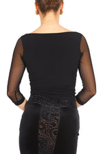 Load image into Gallery viewer, Black Tango Top With Tulle Sleeves