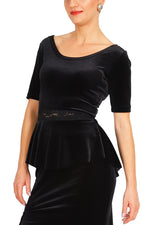 Load image into Gallery viewer, Black Velvet Top With Ruffled And Lace Details