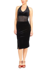 Load image into Gallery viewer, Black Pencil Velvet Tango Skirt with Slits