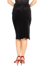 Load image into Gallery viewer, Black Pencil Velvet Tango Skirt with Slits