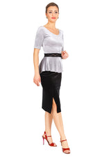 Load image into Gallery viewer, Silver Velvet Top With Ruffled And Lace Details
