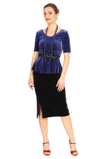 Load image into Gallery viewer, Dark Blue Velvet Top With Ruffled And Lace Details