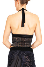 Load image into Gallery viewer, Black Velvet Tango Crop Top with Lace