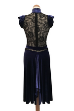 Load image into Gallery viewer, Electric Blue Velvet Tango Dress with Lace Details