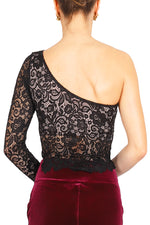 Load image into Gallery viewer, One-shoulder Black Lace Tango Top