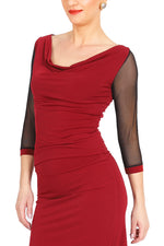 Load image into Gallery viewer, Red Tango Top With Tulle Sleeves