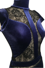 Load image into Gallery viewer, Electric Blue Velvet Tango Dress with Lace Details

