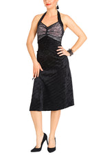 Load image into Gallery viewer, Black Velvet Tango Dress With Lace Bust