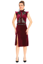 Load image into Gallery viewer, Burgundy Velvet Tango Dance Dress
