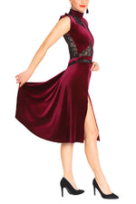 Load image into Gallery viewer, Burgundy Velvet Tango Dance Dress