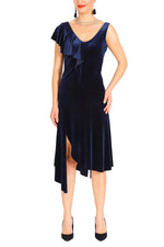Load image into Gallery viewer, Velvet Argentine Tango Dress With Shoulder Ruffle
