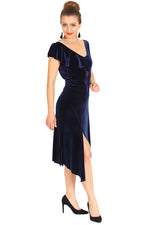 Load image into Gallery viewer, Velvet Argentine Tango Dress With Shoulder Ruffle