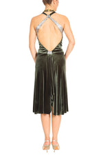 Load image into Gallery viewer, Olive green velvet milonga dress with open back
