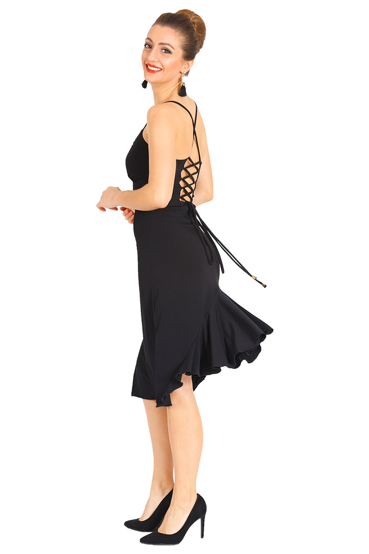 Black Lace-up Milonga Dress