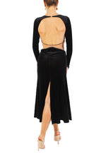 Load image into Gallery viewer, Black Velvet Tango Performance Dress With Long Sleeves