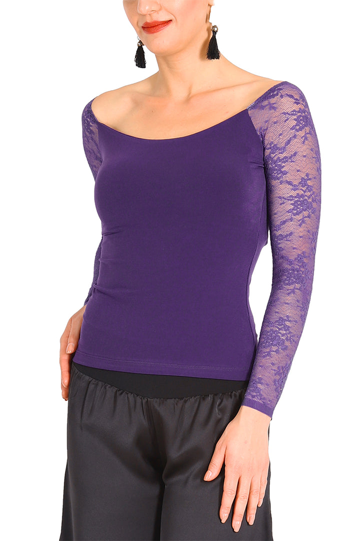 Purple Tango Top With Lace Long Sleeves