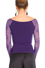Load image into Gallery viewer, Purple Tango Top With Lace Long Sleeves