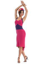 Load image into Gallery viewer, Tie Halter Neck Fuchsia Color Block Fishtail Dress