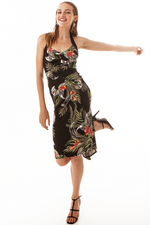 Load image into Gallery viewer, Tropical Print Dress With Ruched V-Neck